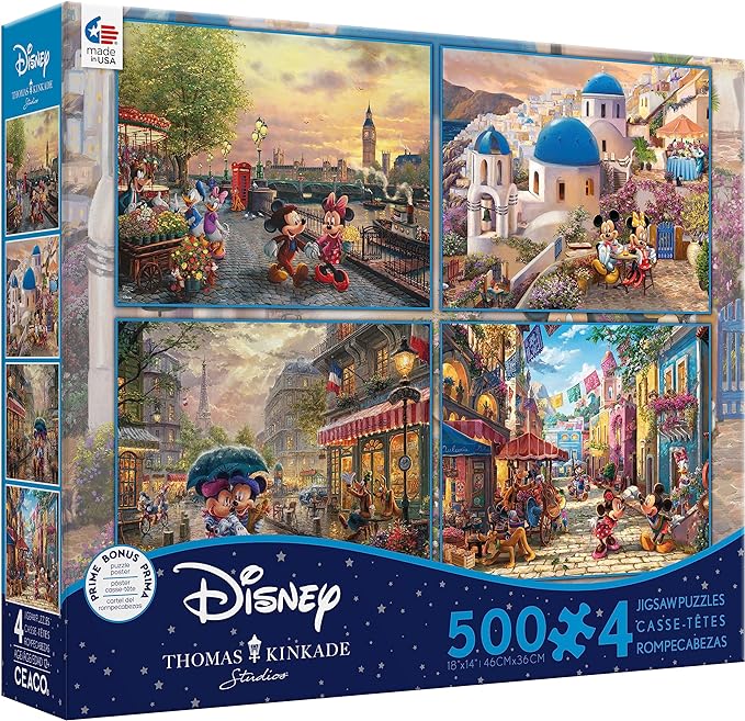 Thomas Kinkade - Disney Mickey and Minnie Around the World Puzzles - 4in1 Multipack