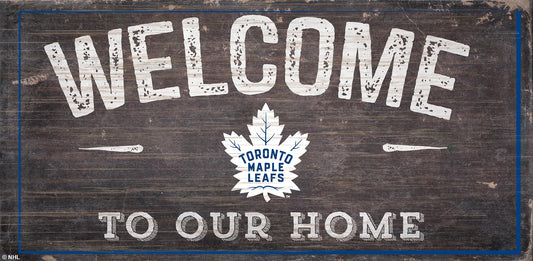 Toronto Maple Leafs Distressed Welcome Sign (6x12) - Giftware Canada Collectibles and Decor