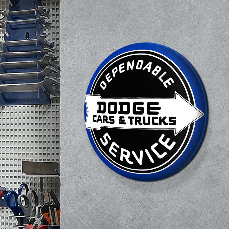 Dodge Cars and Trucks Dependable Service Metal Dome Sign - Giftware Canada Collectibles and Decor