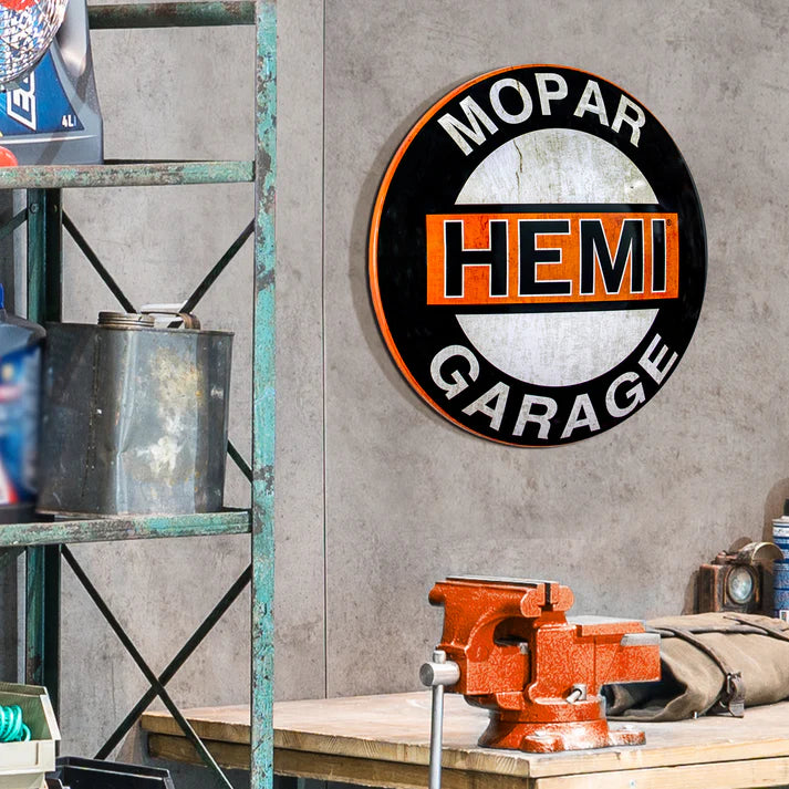 Mopar Hemi Garage Domed Metal Sign