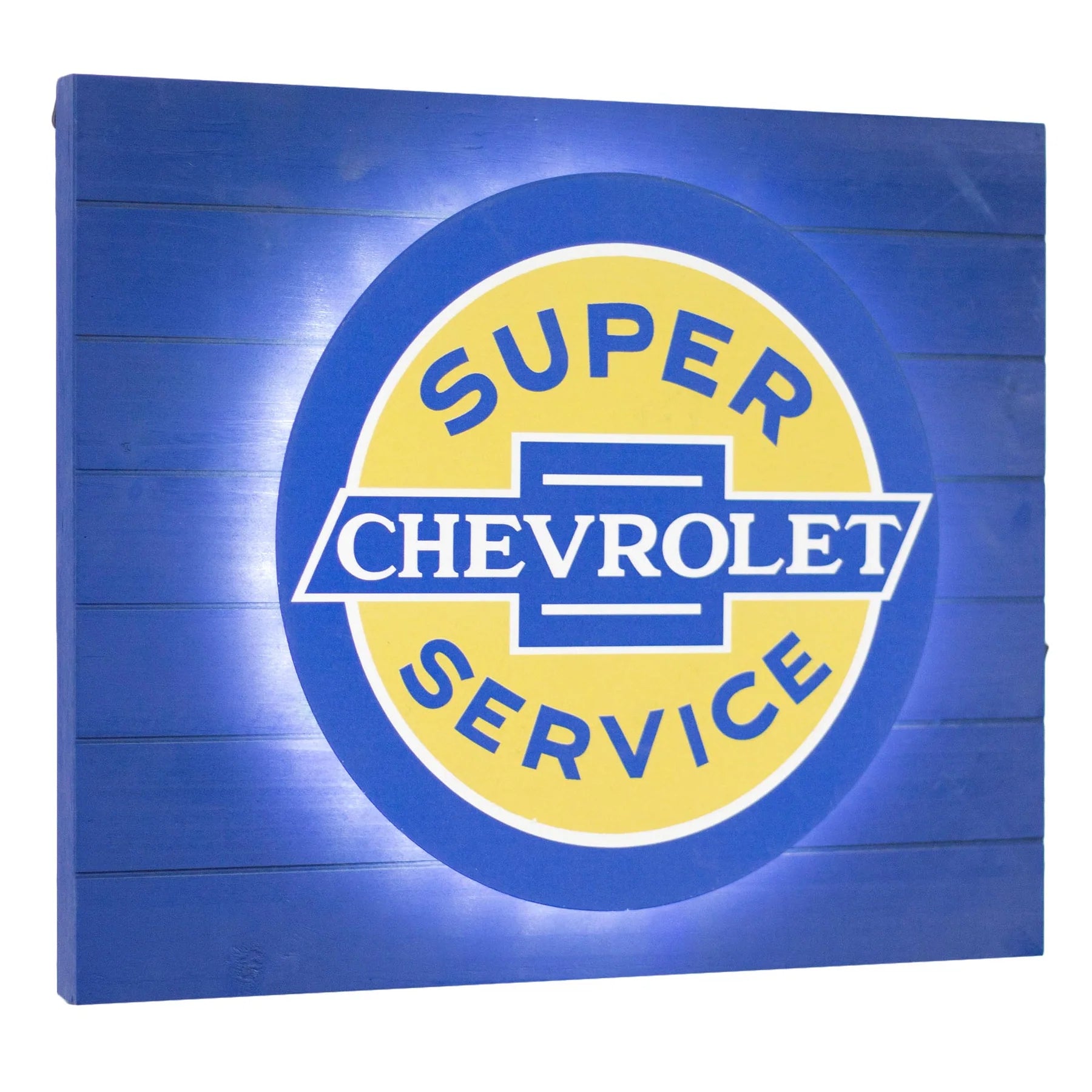 Vintage Chevrolet Super Service Metal Backlit LED Sign - Giftware Canada Collectibles and Decor