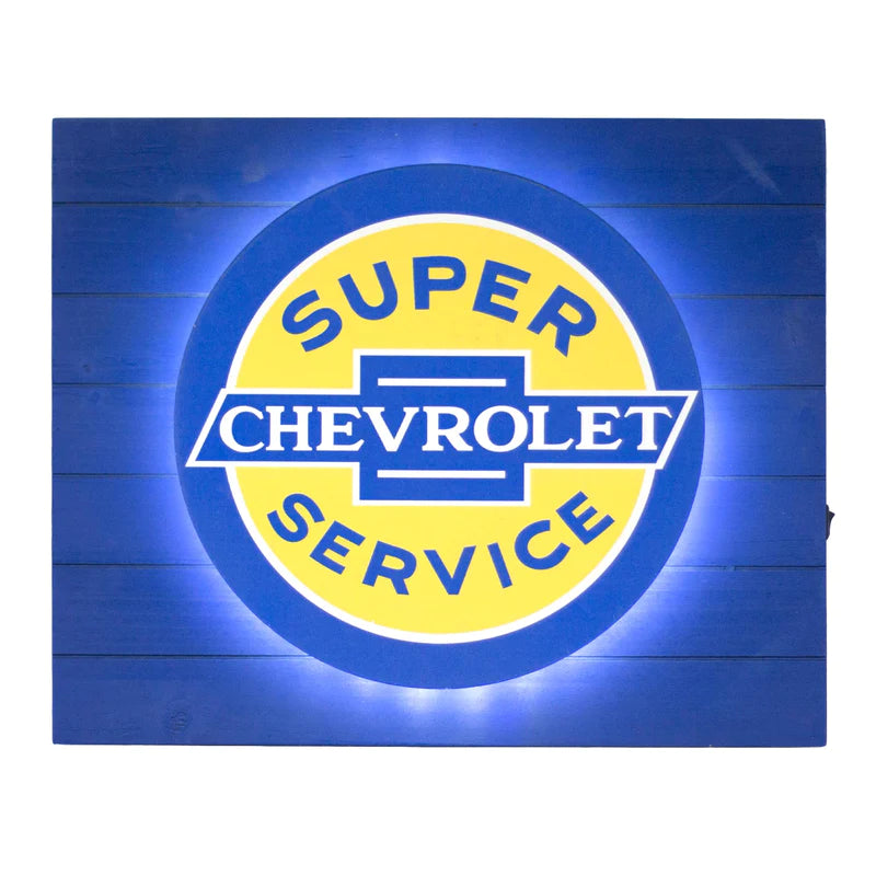 Vintage Chevrolet Super Service Metal Backlit LED Sign - Giftware Canada Collectibles and Decor