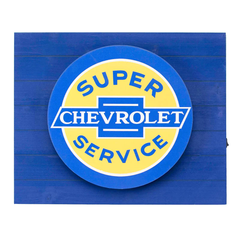 Vintage Chevrolet Super Service Metal Backlit LED Sign - Giftware Canada Collectibles and Decor