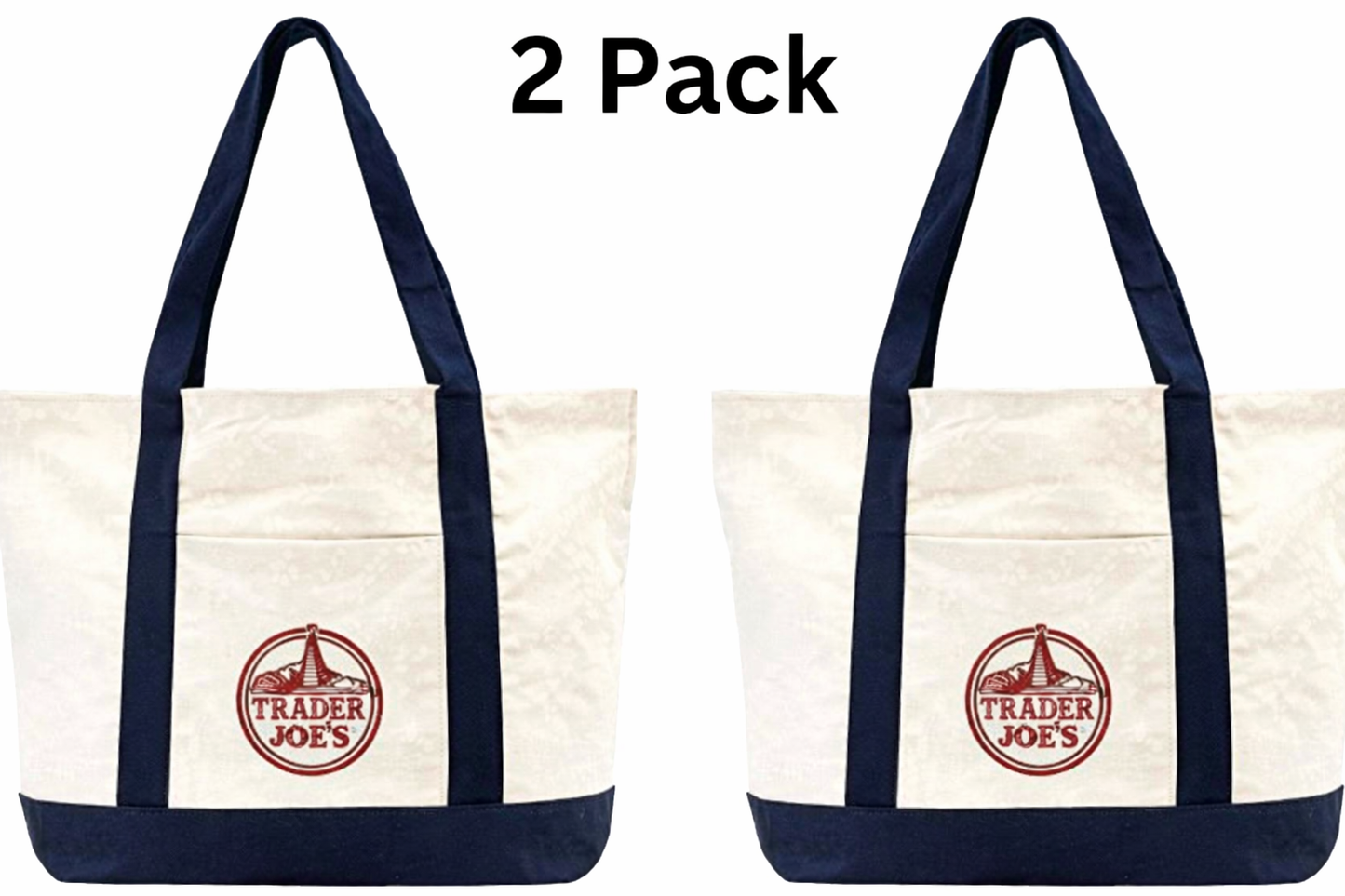 Trader Joe's Authentic Classic Blue Tote/Shopping Bag (2 Pack)