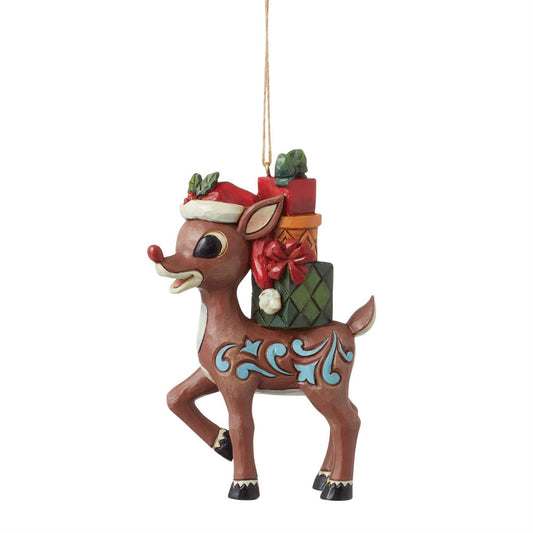 Rudolph Traditions by Jim Shore - Rudolph with Stacked Presents Ornament