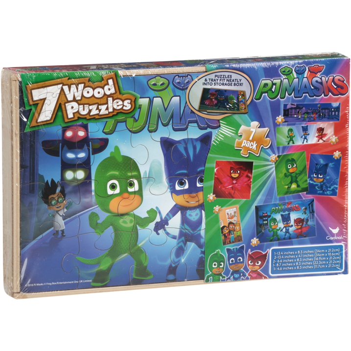 PJ Masks - 7 Wood Jigsaw Puzzles in Wood Storage Box