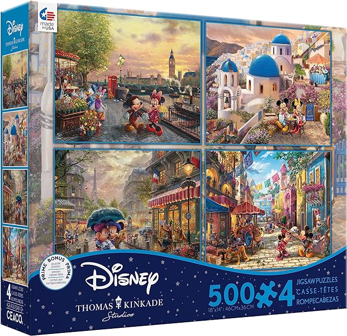 Thomas Kinkade - Disney Mickey and Minnie Around the World Puzzles - 4in1 Multipack