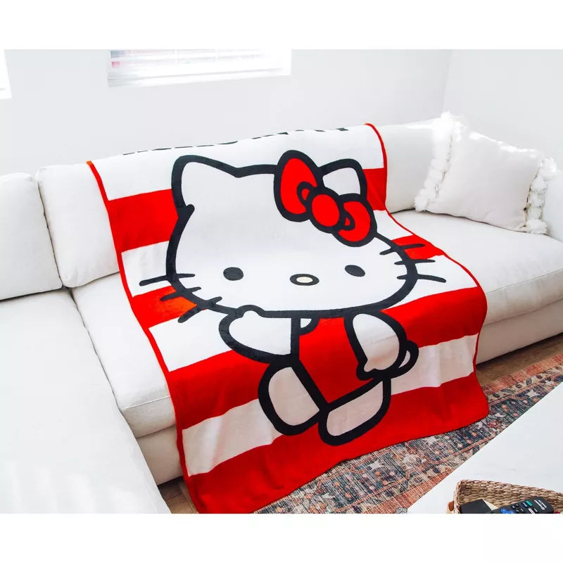 Hello Kitty Waving Stripes Silk Touch Throw Blanket - Giftware Canada Collectibles and Decor