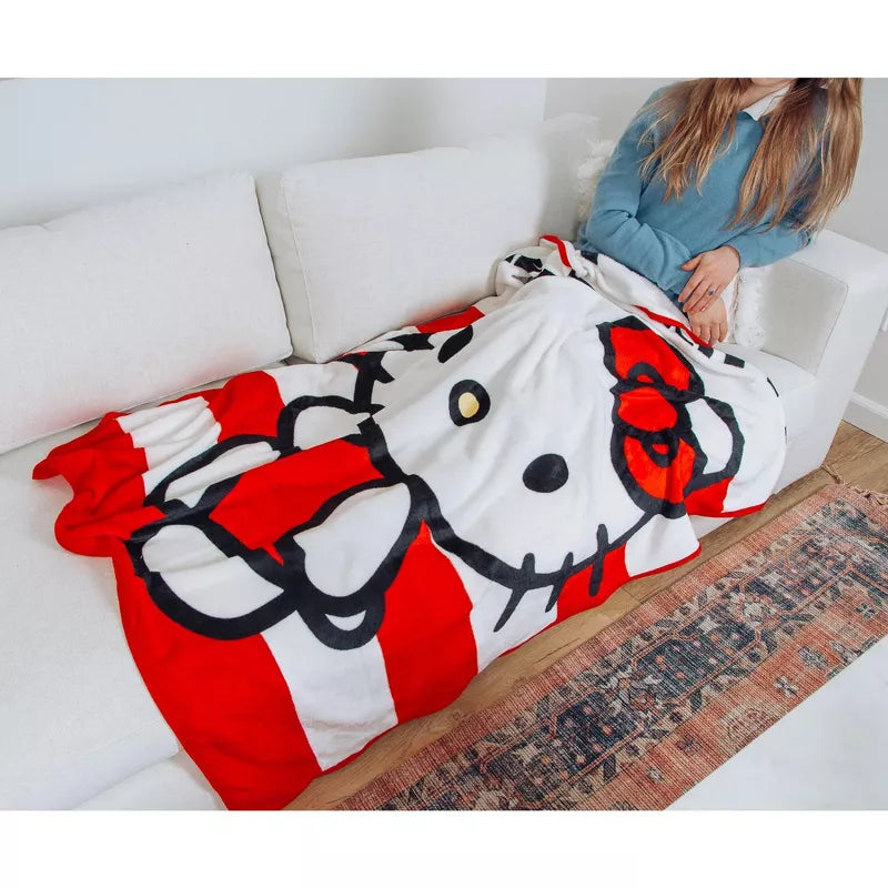 Hello Kitty Waving Stripes Silk Touch Throw Blanket - Giftware Canada Collectibles and Decor