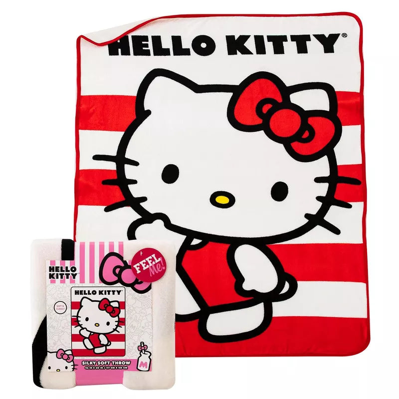 Hello Kitty Waving Stripes Silk Touch Throw Blanket - Giftware Canada Collectibles and Decor