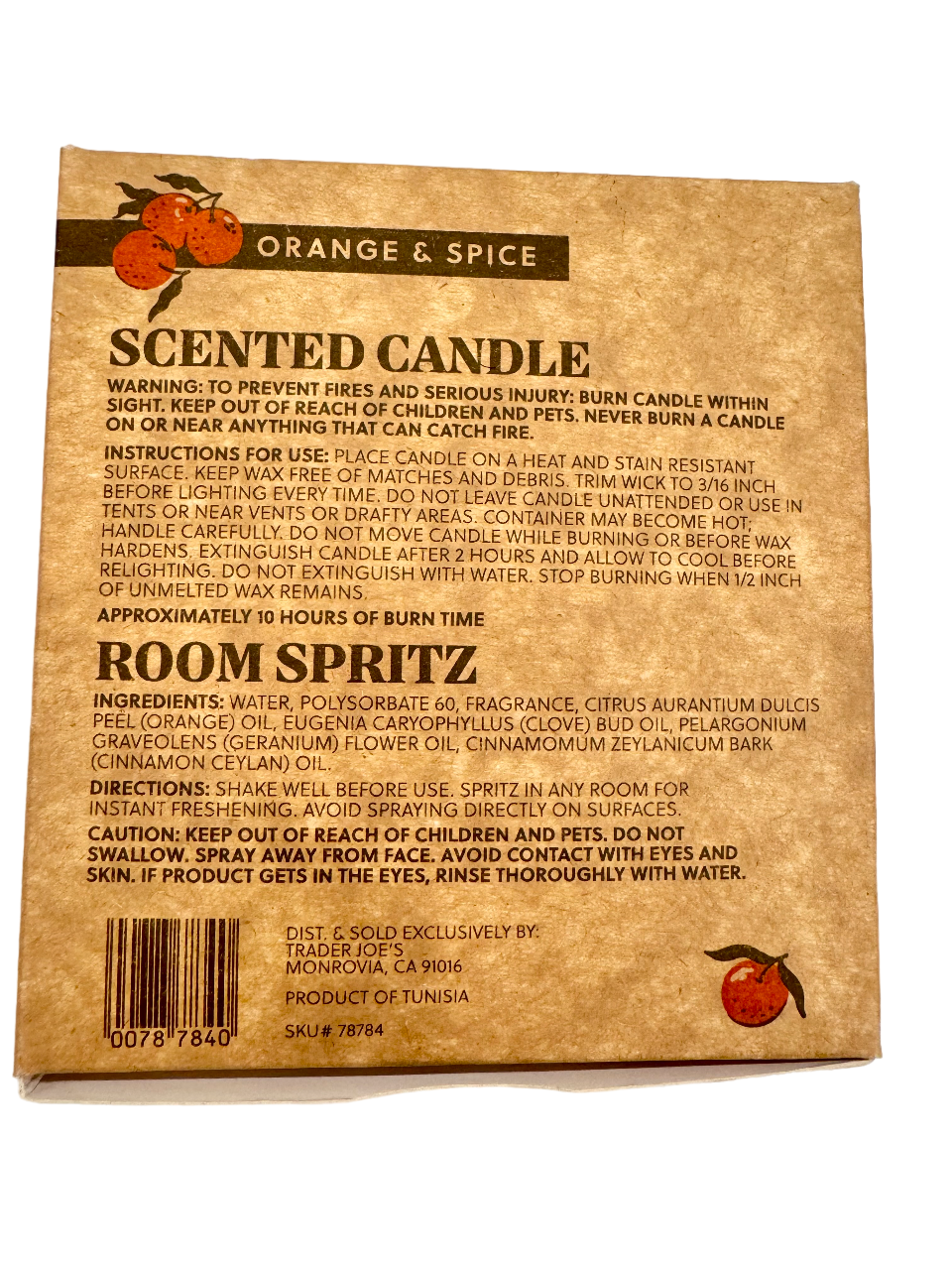 Trader Joe's Orange & Spice Scented Candle & Room Spritz