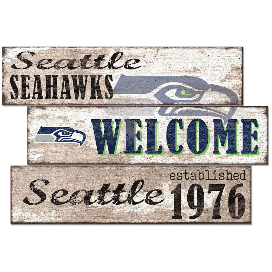 Seattle Seahawks 24" 3-Plank Welcome Sign - Giftware Canada Collectibles and Decor